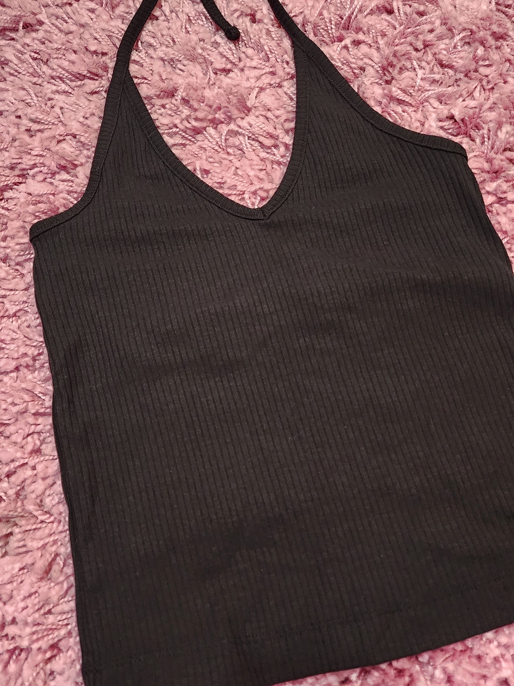 Old Navy Black Ribbed Halter V-Neck Tank Top